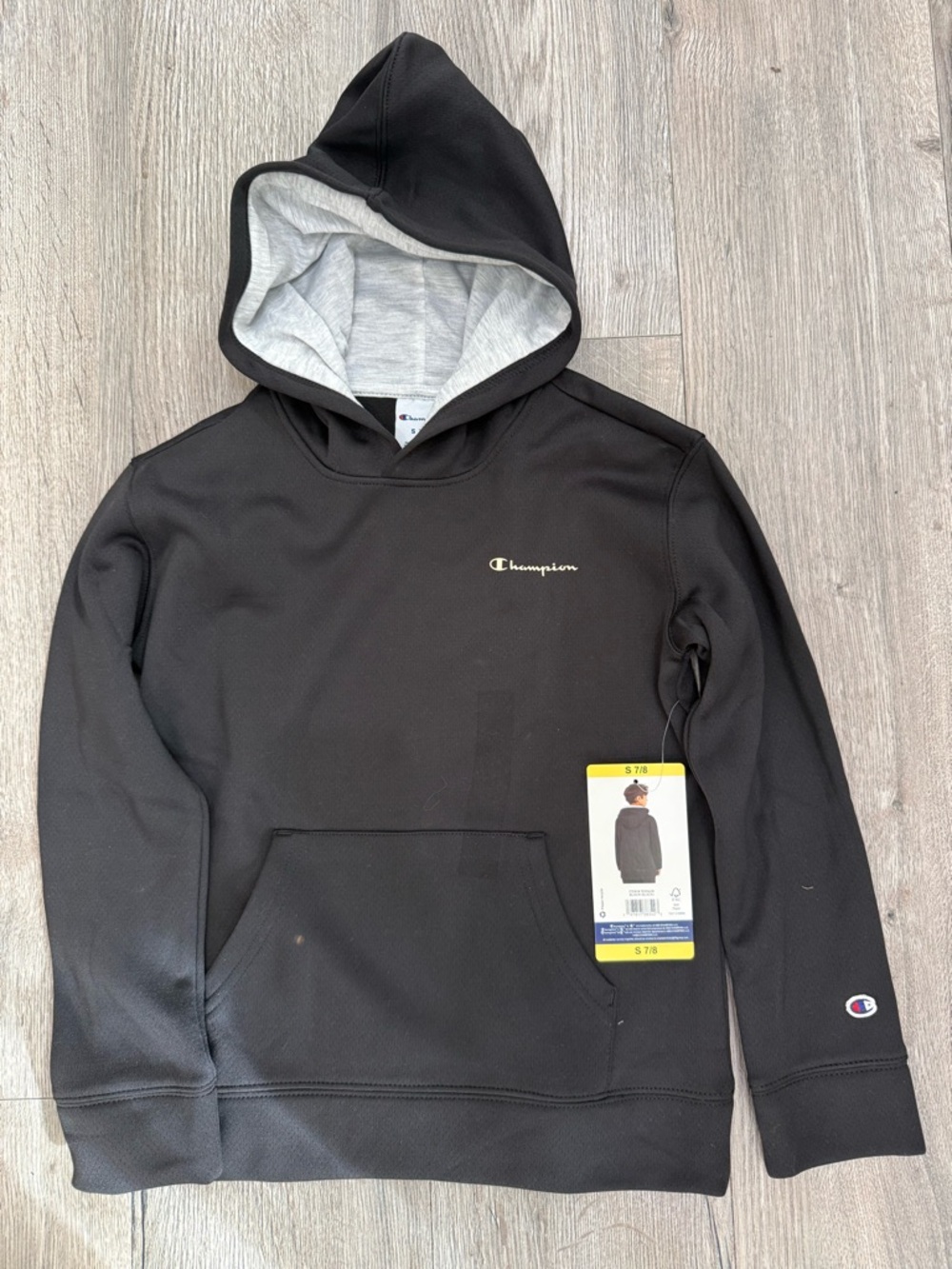 Champion Black Hoodie with Light Gray Hood